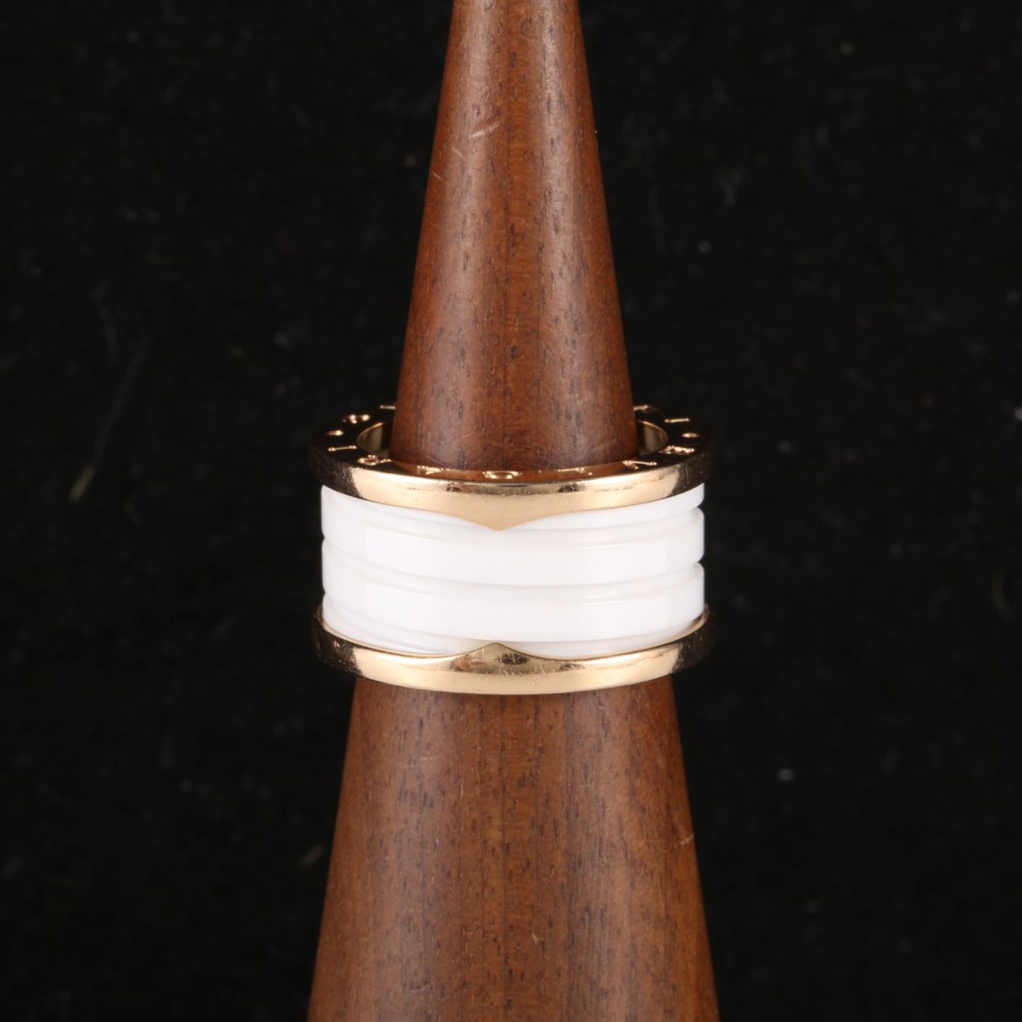 BVLGARI B.ZERO1 Coil Ring 18K Rose Gold,White Ceramic-Hana Vintage
