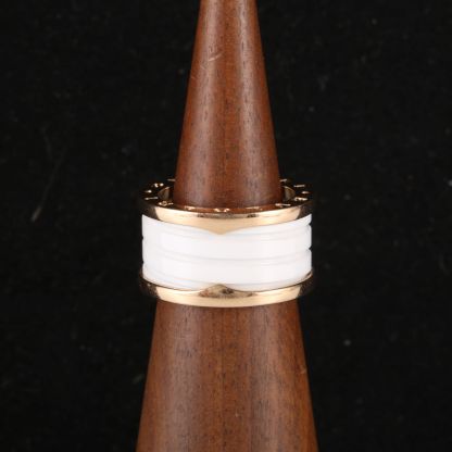 BVLGARI B.ZERO1 Coil Ring 18K Rose Gold,White Ceramic-Hana Vintage