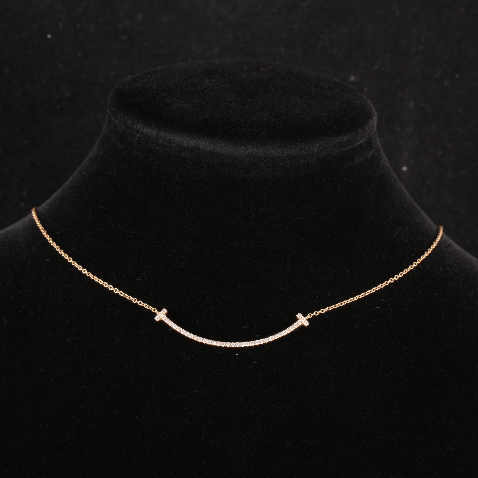 TIFFANY&CO Tiffany T Smile Necklace Small Size Full Diamonds 18K Rose Gold,Diamond-Hana Vintage