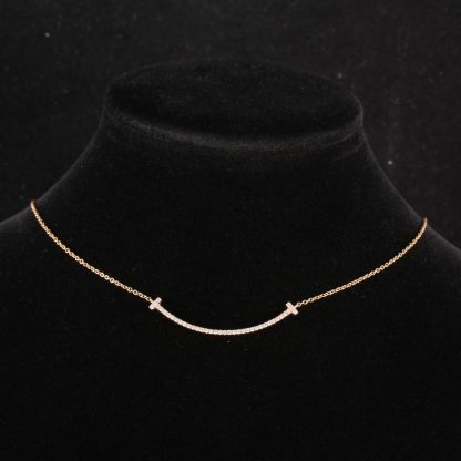 TIFFANY&CO Tiffany T Smile Necklace Small Size Full Diamonds 18K Rose Gold,Diamond-Hana Vintage