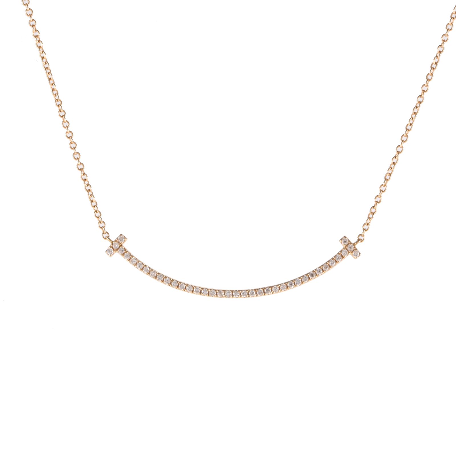 TIFFANY&CO Tiffany T Smile Necklace Small Size Full Diamonds 18K Rose Gold,Diamond-Hana Vintage
