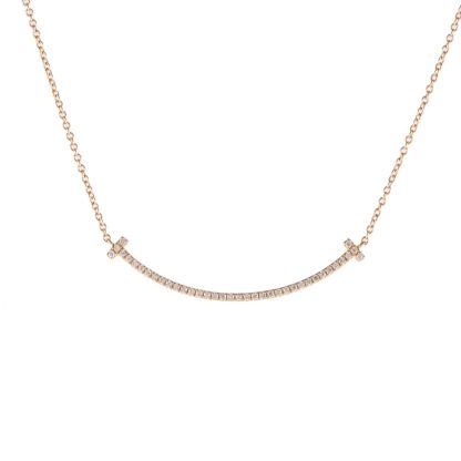 TIFFANY&CO Tiffany T Smile Necklace Small Size Full Diamonds 18K Rose Gold,Diamond-Hana Vintage