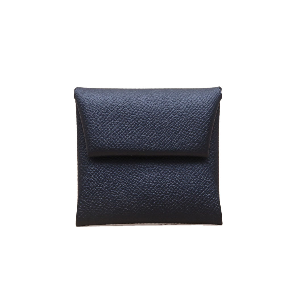 HERMES 89 Black Epsom Leather, Engraved with D, Sliver Hardware. Single-layer Black Hermes Card Holder