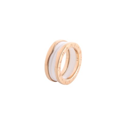 BVLGARI Rose Gold B.ZERO1 Coil Ring Three Circle 18K 18K Rose Gold,White Ceramic-Hana Vintage