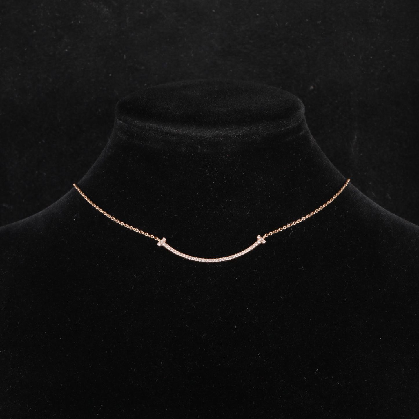 *TIFFANY&CO Tiffany T Smile Necklace Small Size Full Diamonds 18K Rose Gold,Diamond