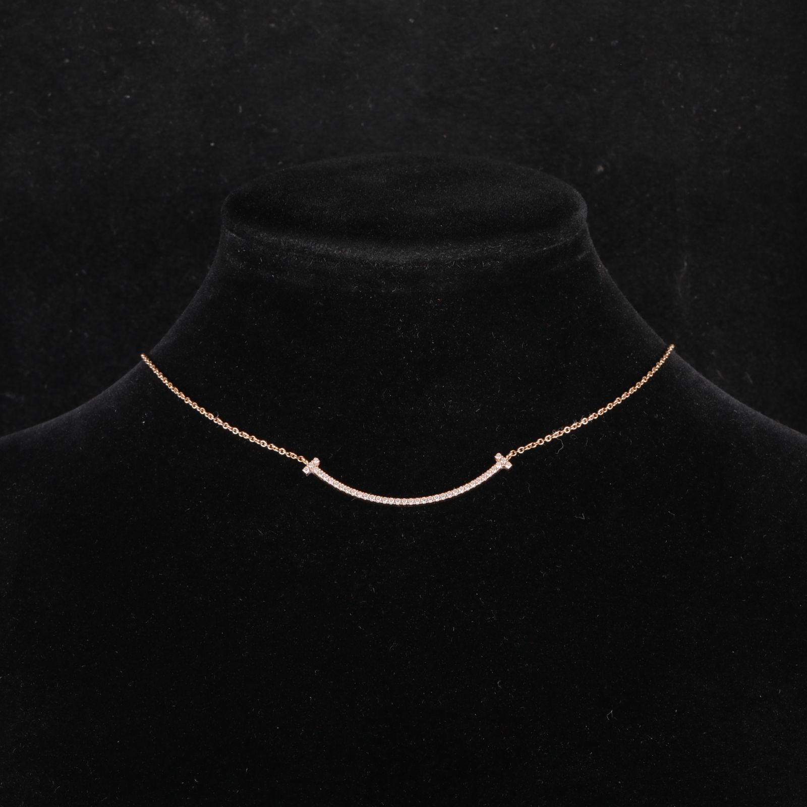 *TIFFANY&CO Tiffany T Smile Necklace Small Size Full Diamonds 18K Rose Gold,Diamond