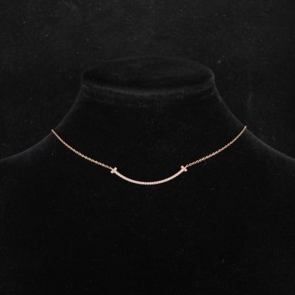 *TIFFANY&CO Tiffany T Smile Necklace Small Size Full Diamonds 18K Rose Gold,Diamond