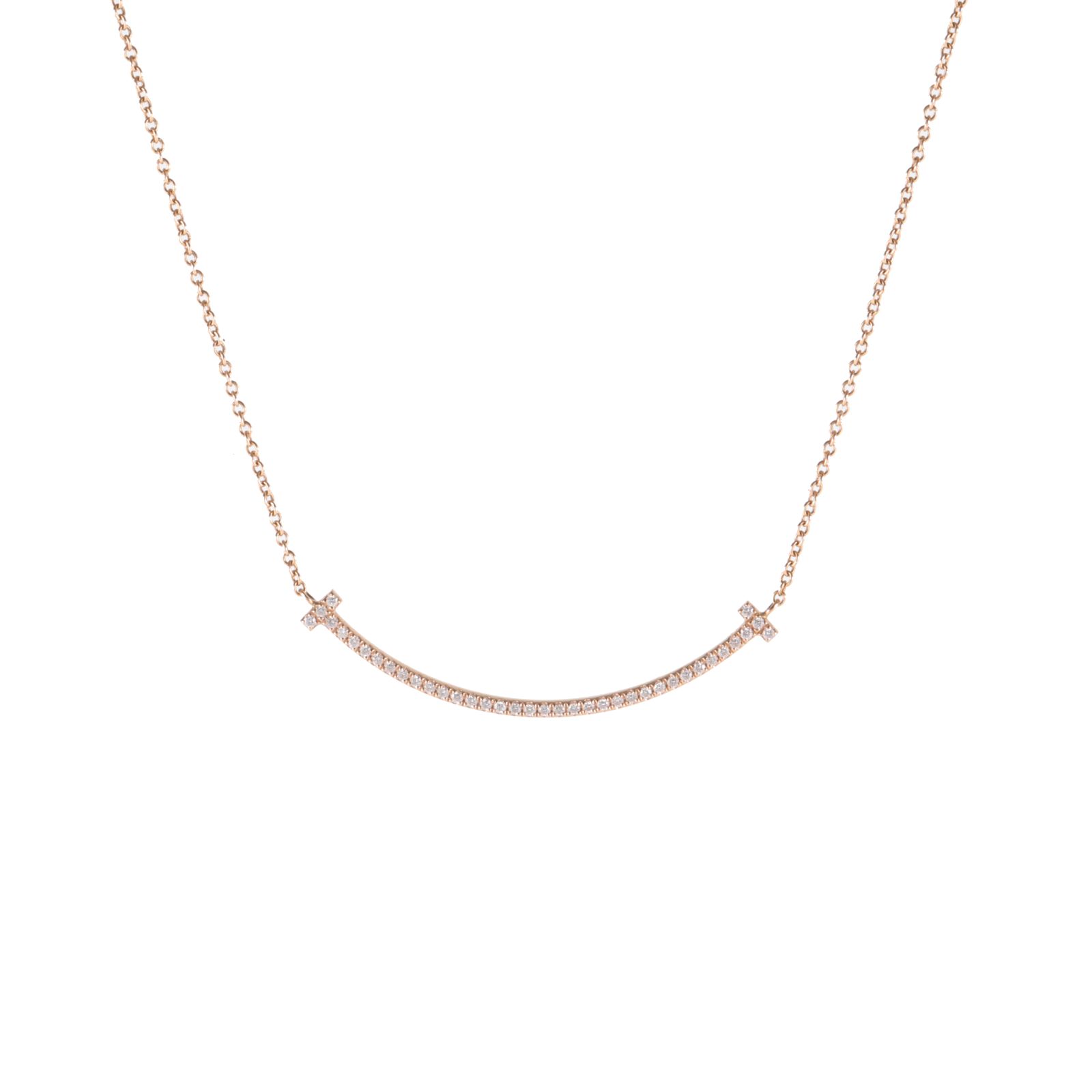 *TIFFANY&CO Tiffany T Smile Necklace Small Size Full Diamonds 18K Rose Gold,Diamond