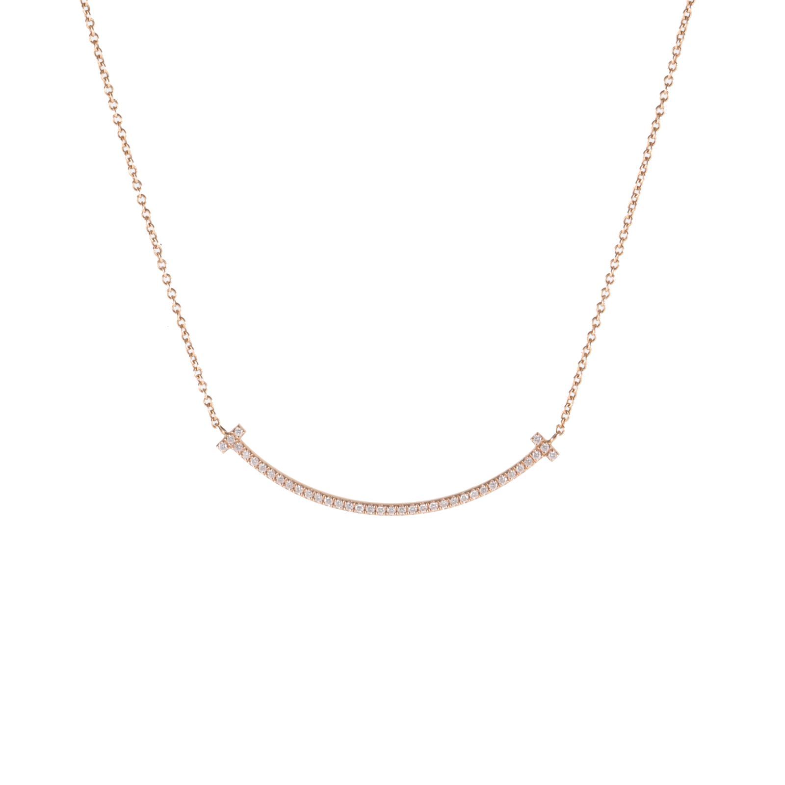 *TIFFANY&CO Tiffany T Smile Necklace Small Size Full Diamonds 18K Rose Gold,Diamond