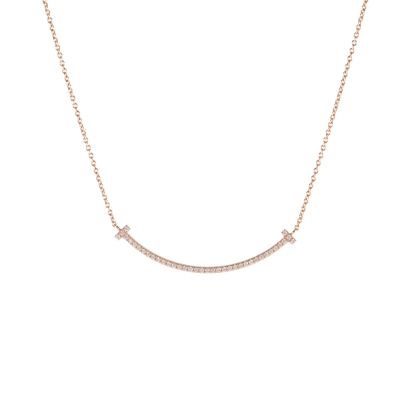*TIFFANY&CO Tiffany T Smile Necklace Small Size Full Diamonds 18K Rose Gold,Diamond
