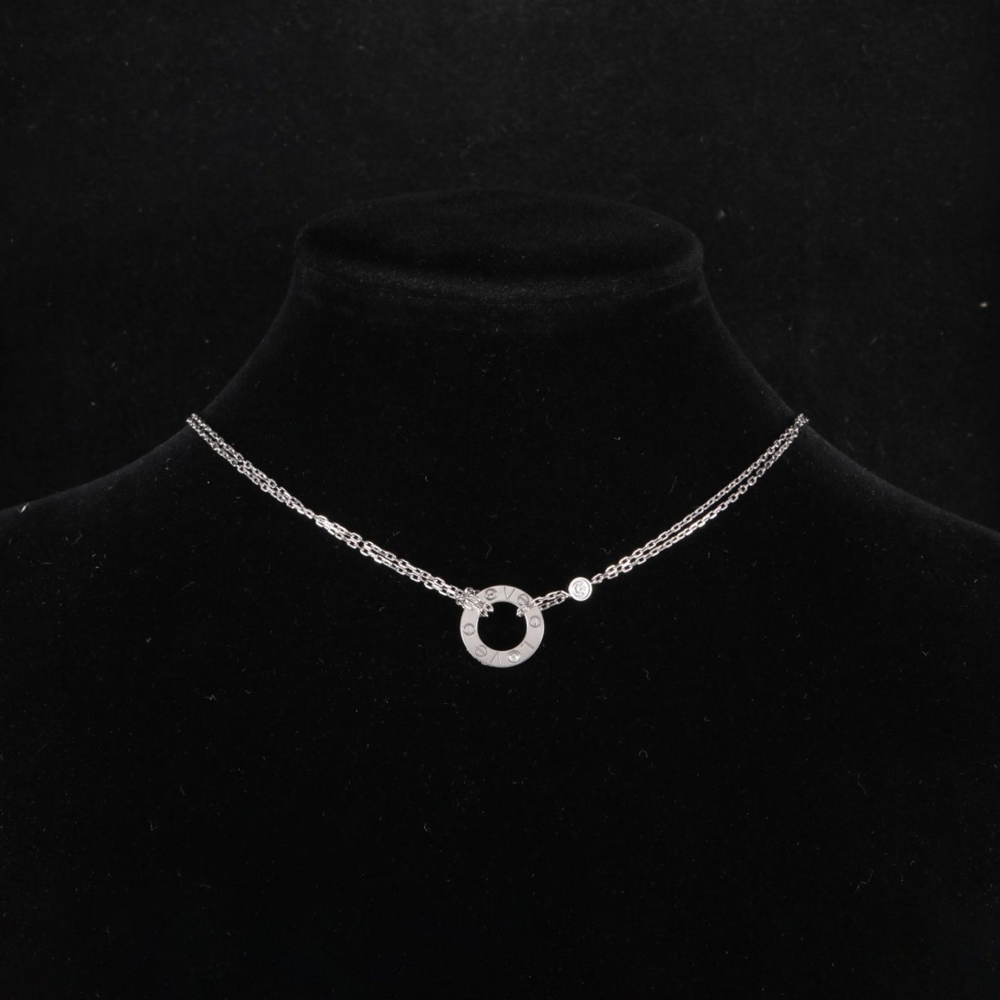 CARTIER LOVE Two Diamonds Round Disc Necklace 18K White Gold,Diamond-Hana Vintage