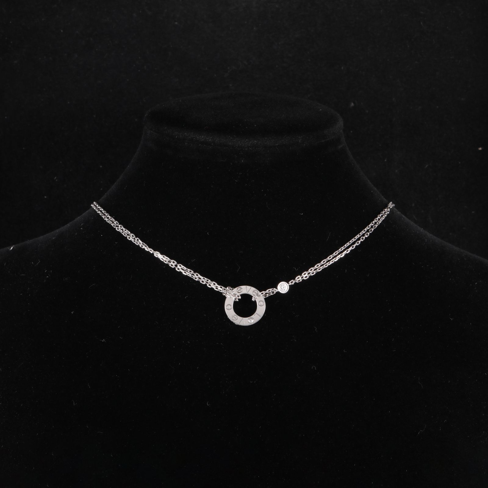 CARTIER LOVE Two Diamonds Round Disc Necklace 18K White Gold,Diamond-Hana Vintage