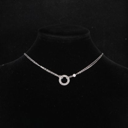 CARTIER LOVE Two Diamonds Round Disc Necklace 18K White Gold,Diamond-Hana Vintage
