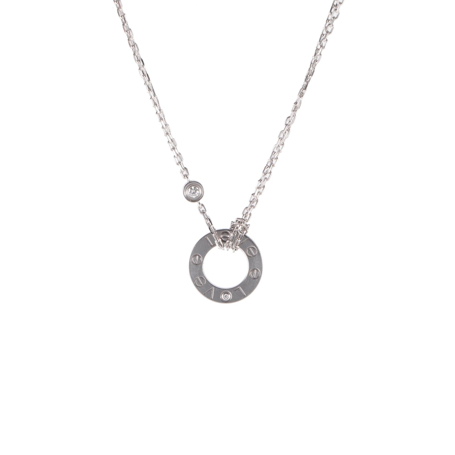 CARTIER LOVE Two Diamonds Round Disc Necklace 18K White Gold,Diamond-Hana Vintage