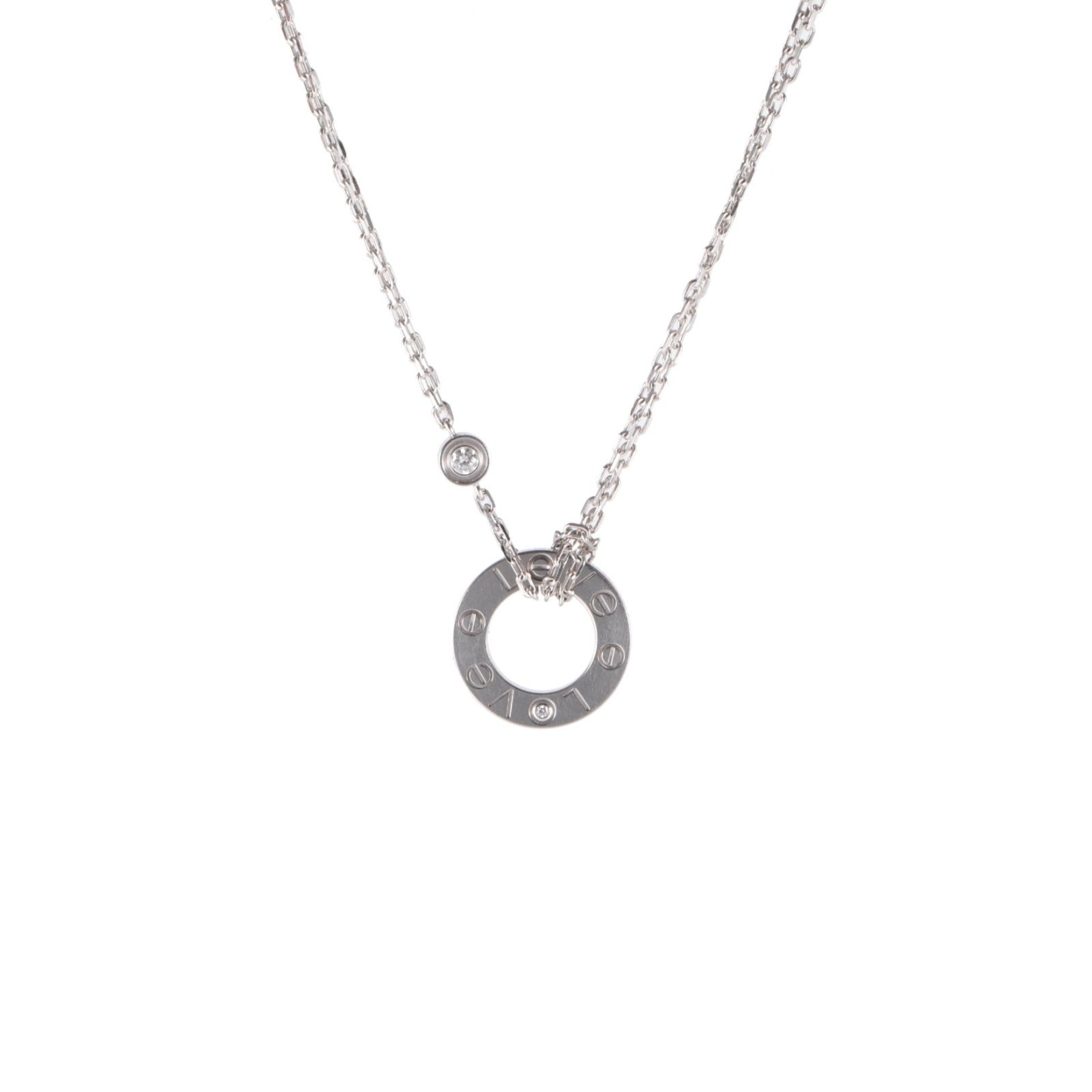 CARTIER LOVE Two Diamonds Round Disc Necklace 18K White Gold,Diamond-Hana Vintage