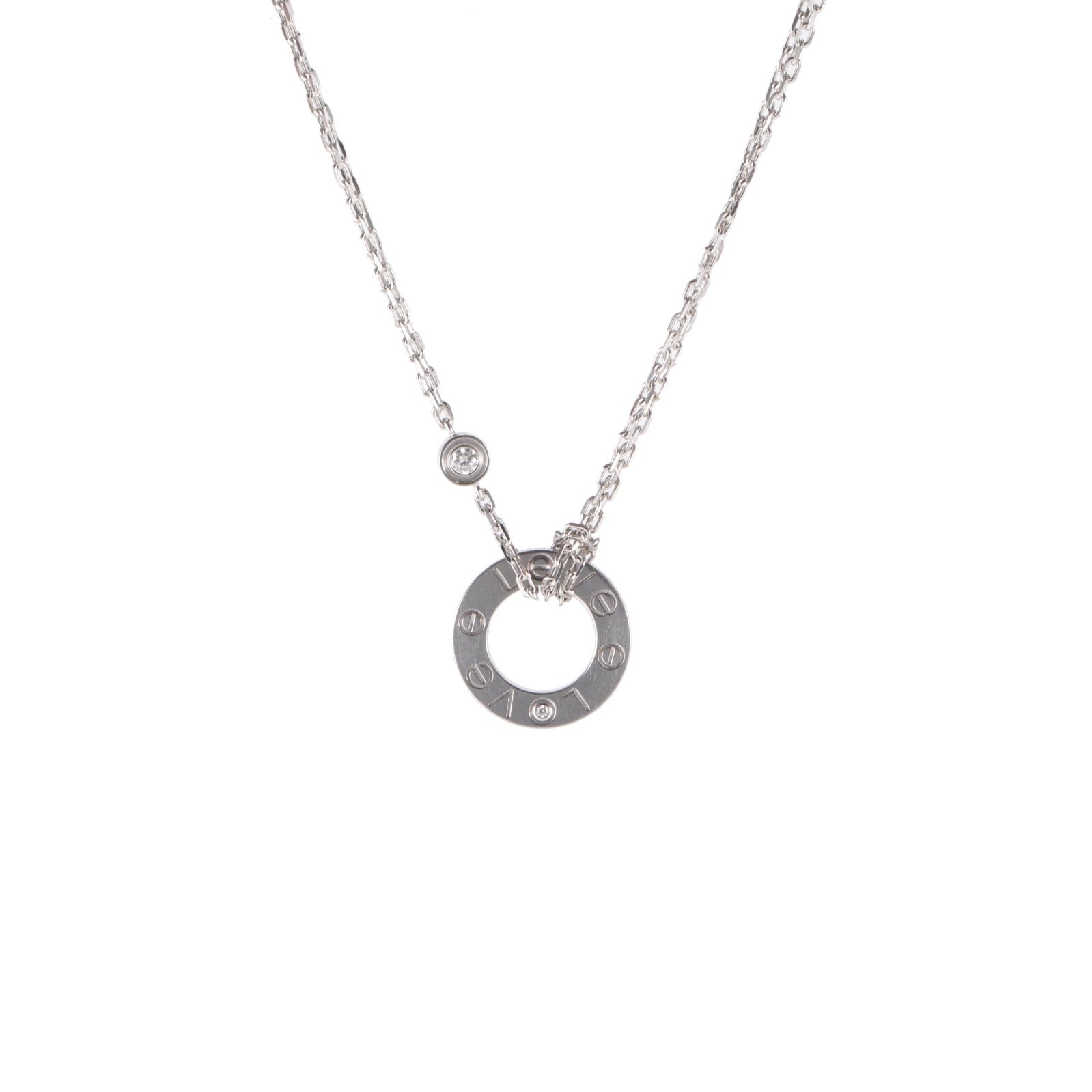 CARTIER LOVE Two Diamonds Round Disc Necklace 18K White Gold,Diamond-Hana Vintage