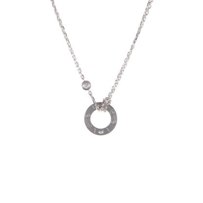 CARTIER LOVE Two Diamonds Round Disc Necklace 18K White Gold,Diamond-Hana Vintage