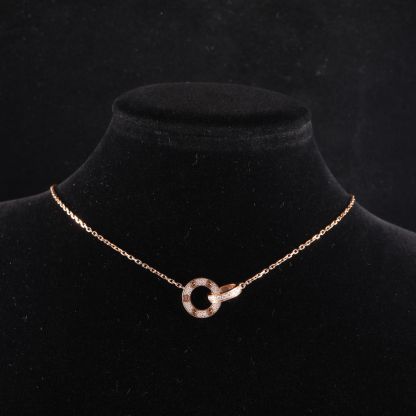 CARTIER LOVE Double Loop Full Diamond Necklace Disc Ring Combination 18K Rose Gold,Diamond-Hana Vintage