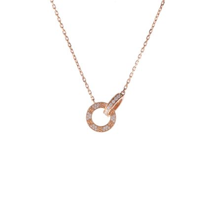 CARTIER LOVE Double Loop Full Diamond Necklace Disc Ring Combination 18K Rose Gold,Diamond-Hana Vintage