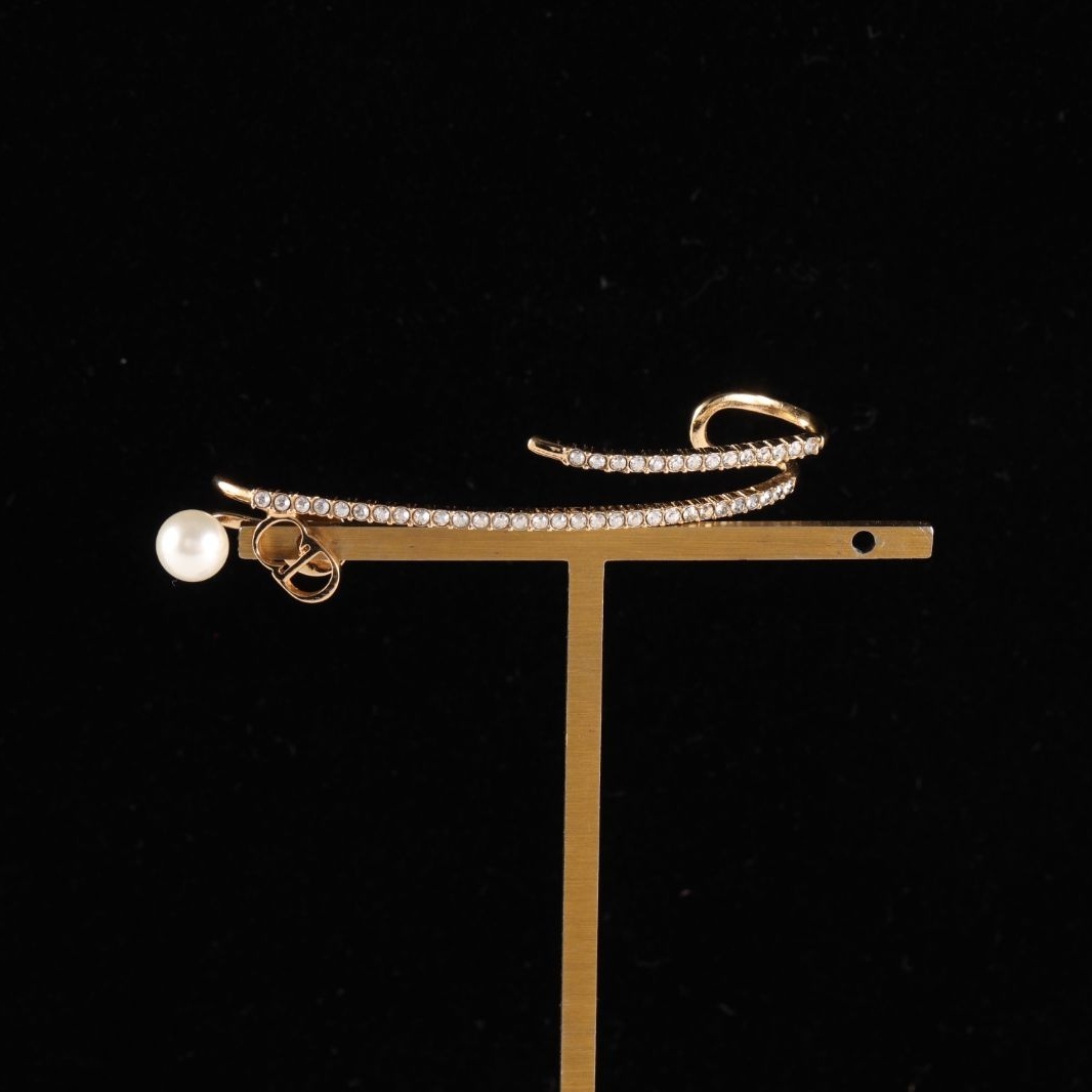 DIOR Pearl Rhinestone Single Ear Ear Hook Diamond Stud Earring Alloy-Hana Vintage