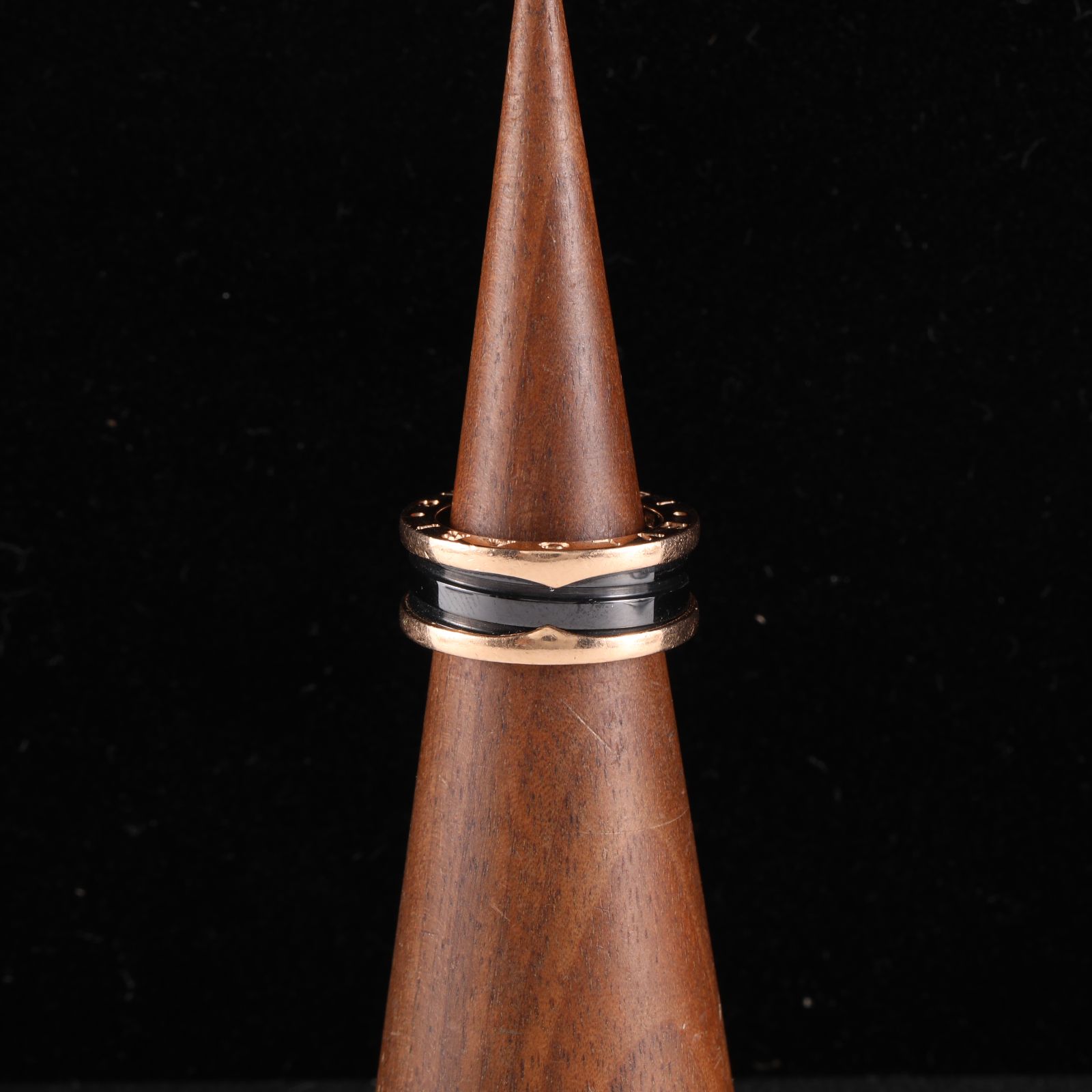 BVLGARI B.ZERO1 Coil Ring Three Rows 18K Rose Gold,Black Ceramic-Hana Vintage
