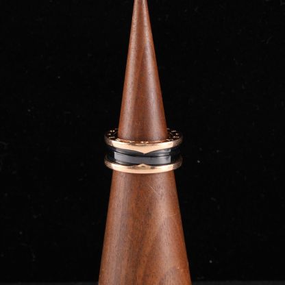BVLGARI B.ZERO1 Coil Ring Three Rows 18K Rose Gold,Black Ceramic-Hana Vintage