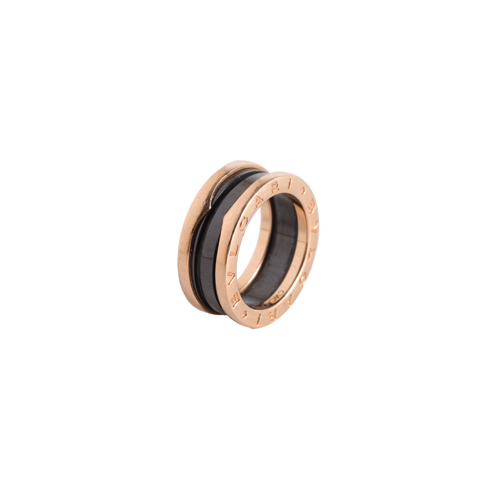 BVLGARI B.ZERO1 Coil Ring Three Rows 18K Rose Gold,Black Ceramic-Hana Vintage