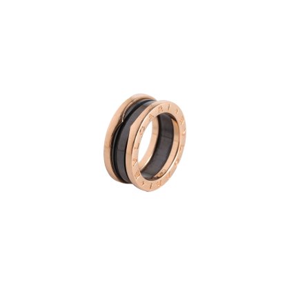 BVLGARI B.ZERO1 Coil Ring Three Rows 18K Rose Gold,Black Ceramic-Hana Vintage