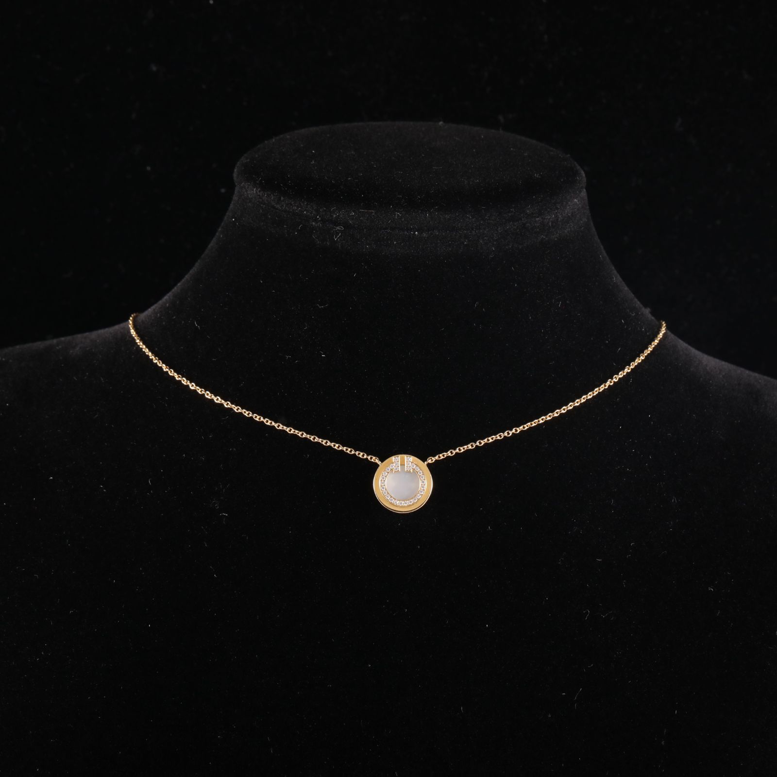 TIFFANY&CO Gold T Collection Round Disc Mother-of-Pearl Diamond Necklace 18K 18K Gold,Mother of Pearl,Diamond-Hana Vintage