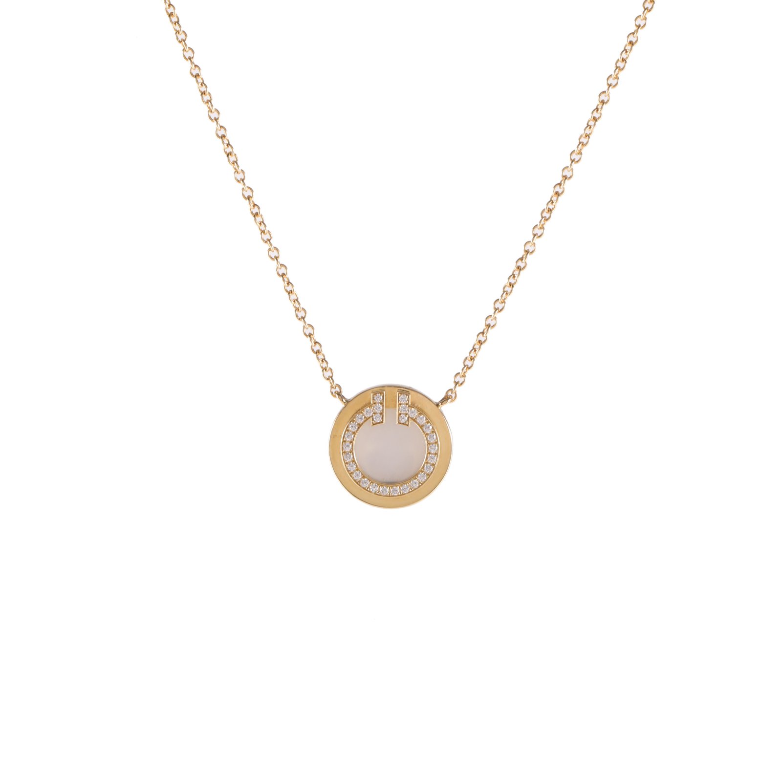 TIFFANY&CO Gold T Collection Round Disc Mother-of-Pearl Diamond Necklace 18K 18K Gold,Mother of Pearl,Diamond-Hana Vintage
