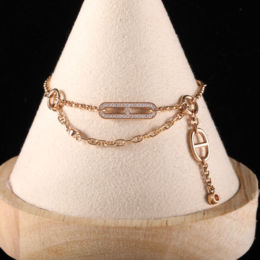 HERMES Rose Gold CHAINE DANCRE CHAOS Roulis Bracelet SH 18K 18K Rose Gold,Diamond-Hana Vintage