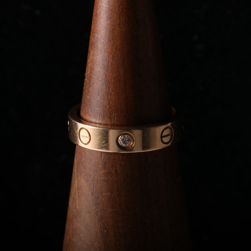 CARTIER LOVE 18K Gold Single Diamond Narrow Ring 18K Rose Gold,Diamond-Hana Vintage