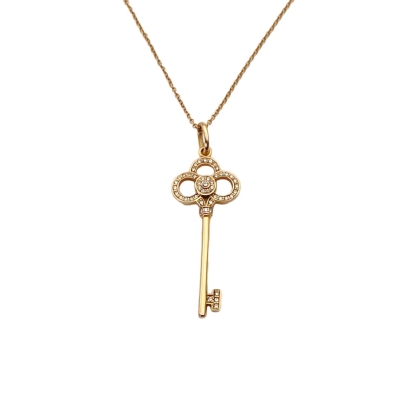 TIFFANY&CO Rose Gold Tiffany Keys Crown Key Necklace Medium 3.8cm Half Diamond 18K 18K Rose Gold,Diamond-Hana Vintage