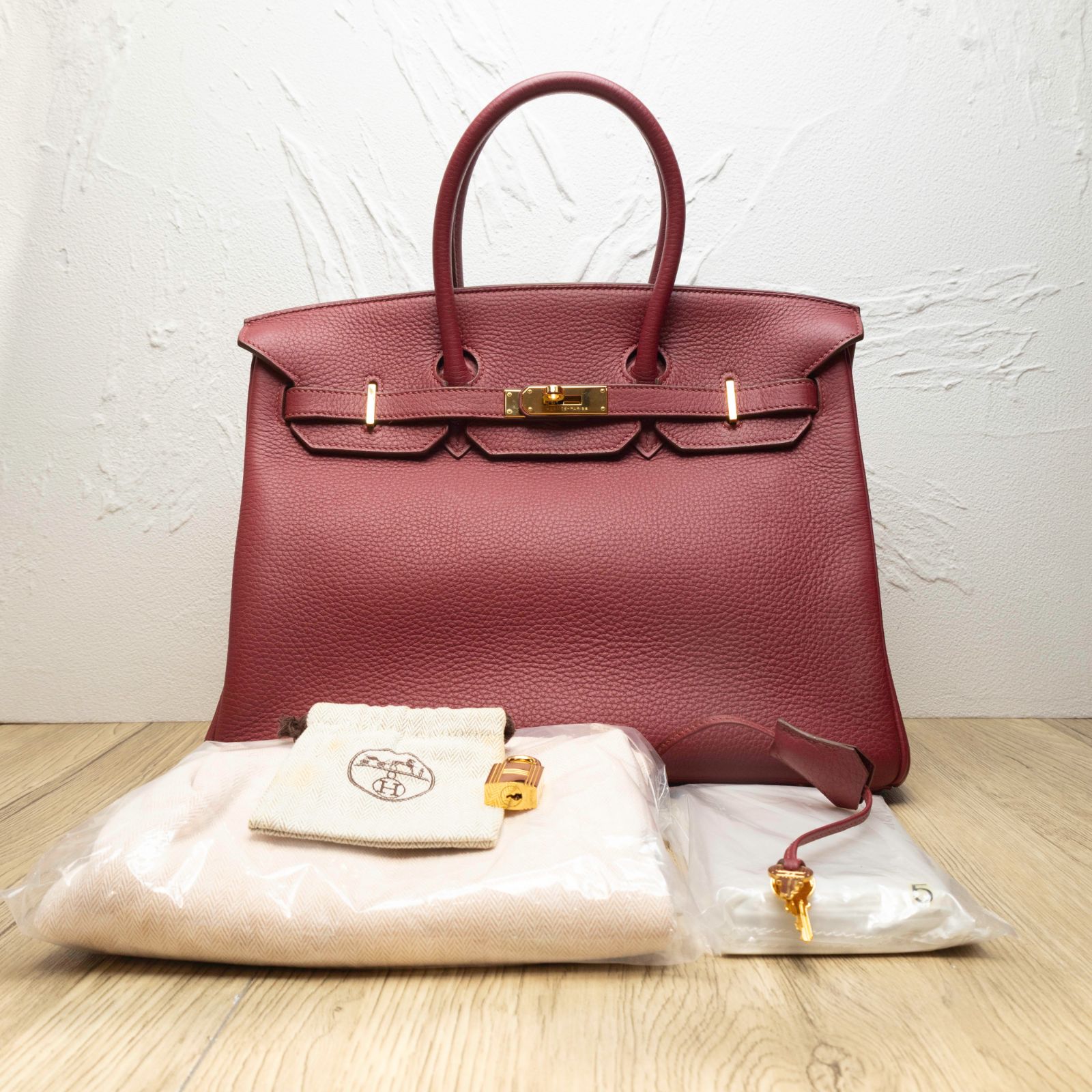HERMES Birkin 35 B5 Frame O Ruby Red Gold Hardware
