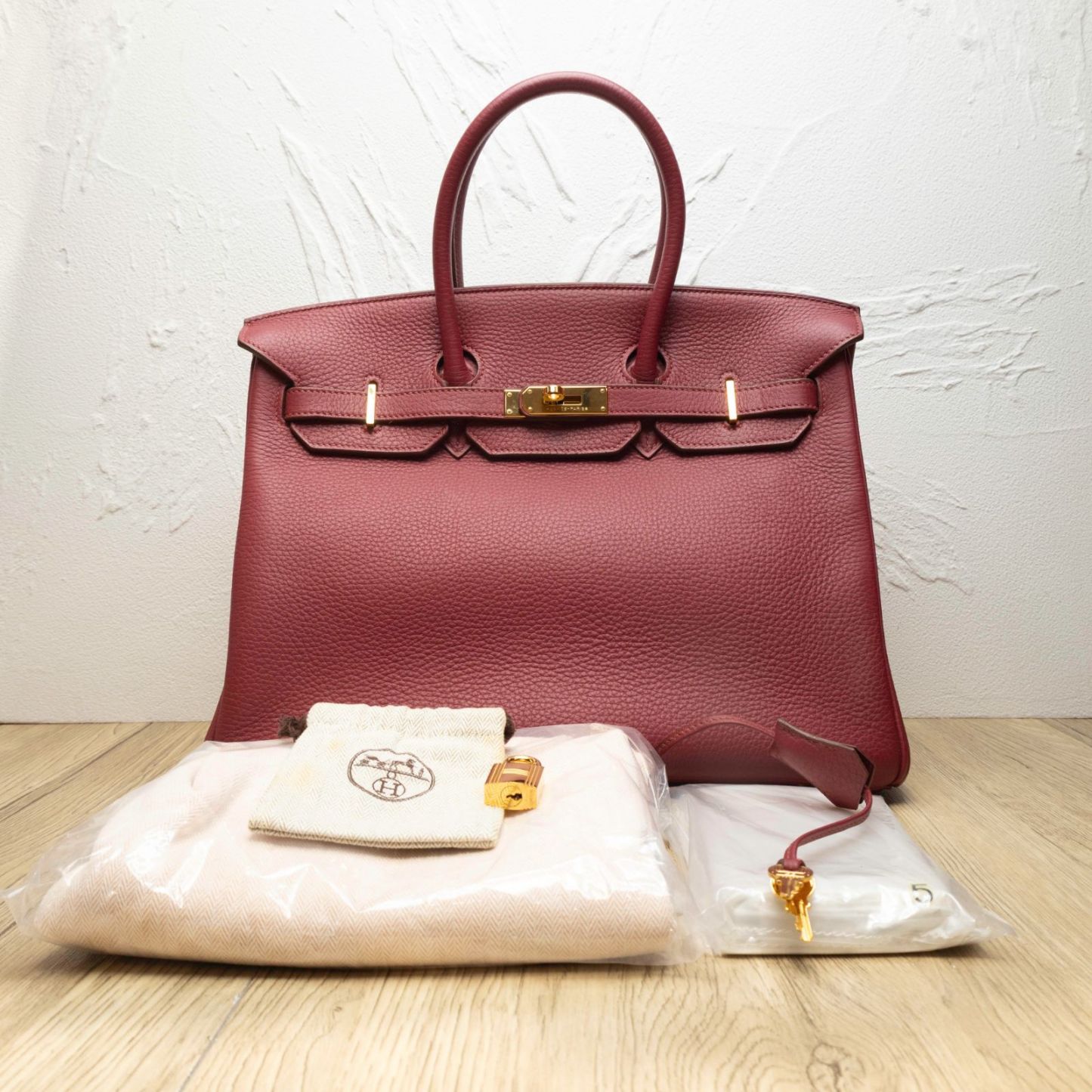 HERMES Birkin 35 B5 Frame O Ruby Red Gold Hardware