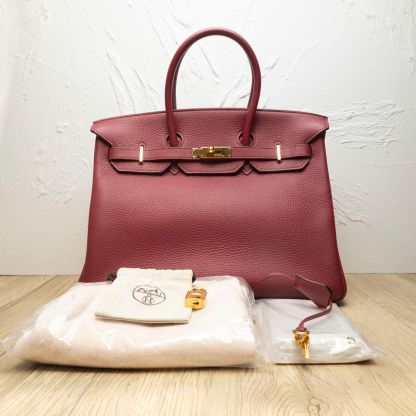 HERMES Birkin 35 B5 Frame O Ruby Red Gold Hardware