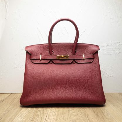 HERMES Birkin 35 B5 Frame O Ruby Red Gold Hardware