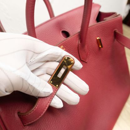 HERMES Birkin 35 B5 Frame O Ruby Red Gold Hardware