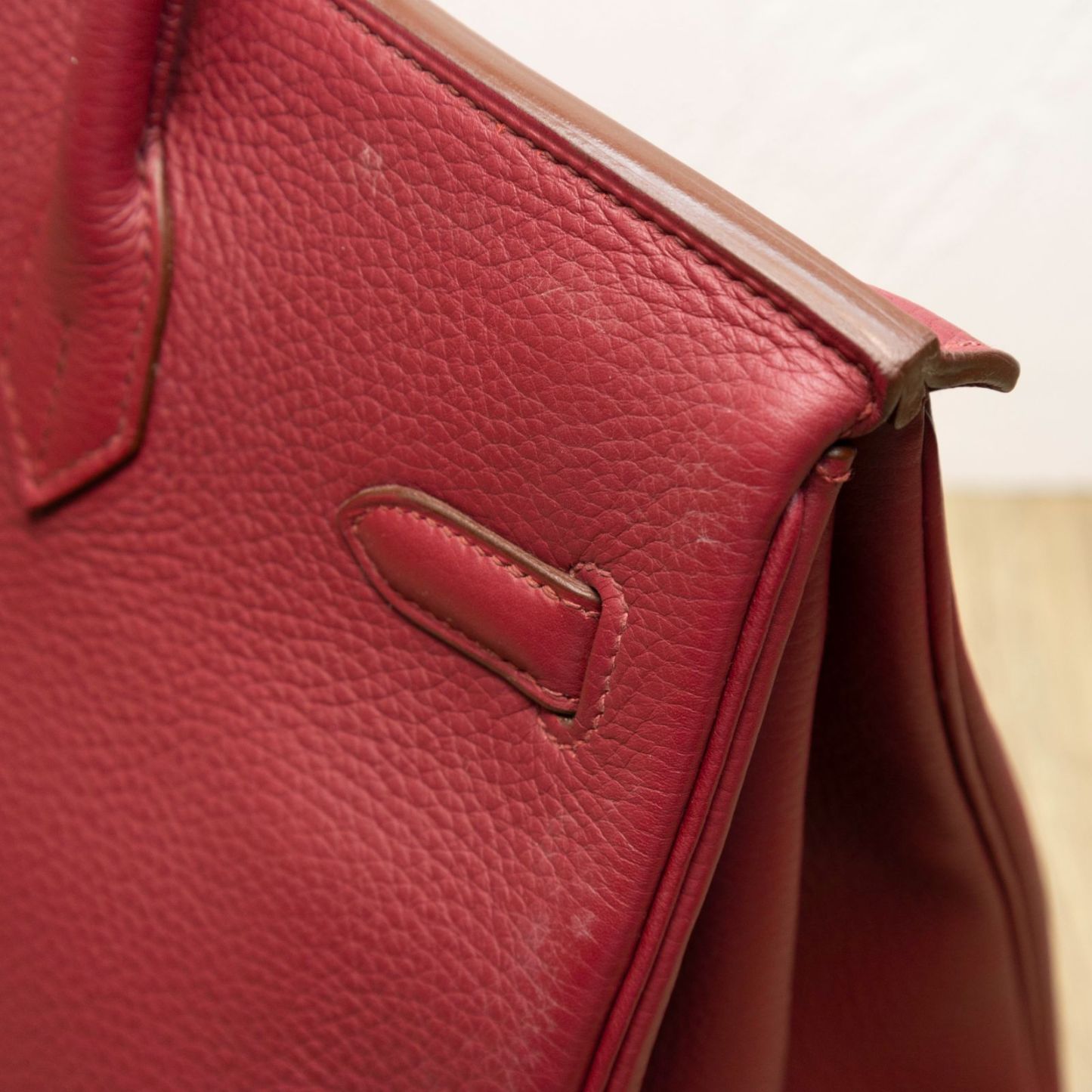 HERMES Birkin 35 B5 Frame O Ruby Red Gold Hardware