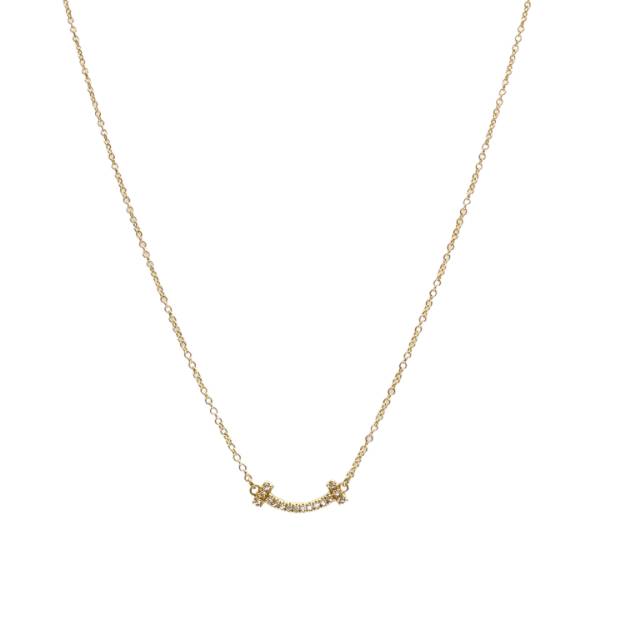 TIFFANY&CO Tiffany T Smile Necklace mini Pavé Diamonds 18K Gold,Diamond-Hana Vintage