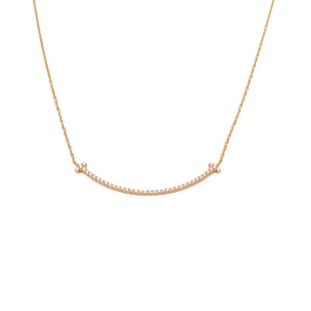 TIFFANY&CO Tiffany T Smile Necklace Small Size Full Diamonds 18K Rose Gold,Diamond-Hana Vintage