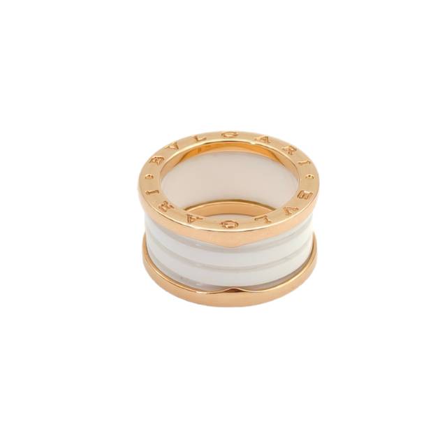 BVLGARI B.ZERO1 Coil Ring 18K Rose Gold,White Ceramic-Hana Vintage