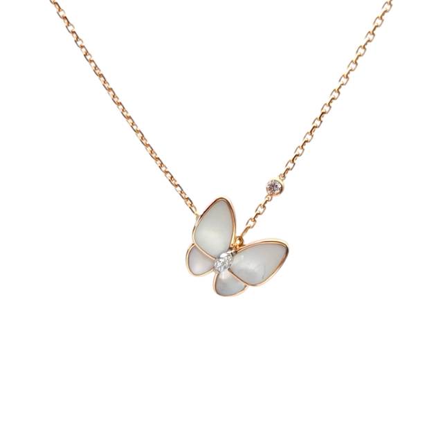VAN CLEEF&ARPELS Two Butterfly Diamond Necklace 2 Diamonds Diamond,18K Rose Gold,Mother of Pearl-Hana Vintage