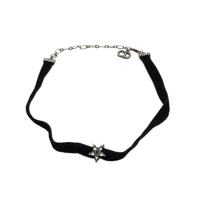 DIOR Star Rhinestone Choker Necklace Alloy,Velvet-Hana Vintage