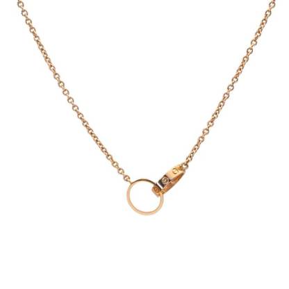 CARTIER LOVE 18K Gold Double Ring Necklace 18K Rose Gold-Hana Vintage