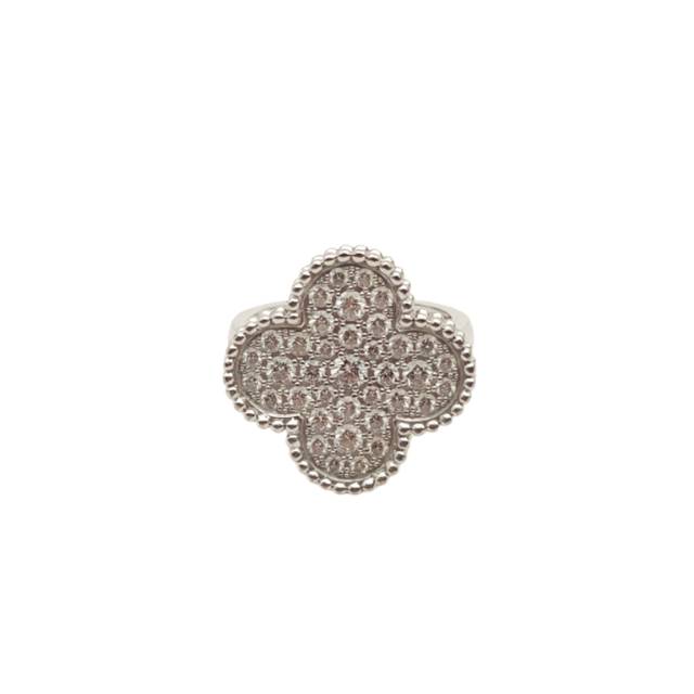 VAN CLEEF&ARPELS Platinum Vintage Alhambra Large Single Flower Ring Full Diamond 53 18K 18K White Gold,Diamond-Hana Vintage