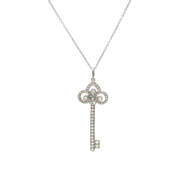 TIFFANY&CO Tiffany Keys Fleur de Lis Medium 3.8cm Diamond Stud Earring Platinum 950,Diamond-Hana Vintage