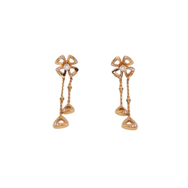 BVLGARI Rose Gold FIOREVER Collection Four-leaf Clover Tassel Diamond Earring 18K 18K Rose Gold,Diamond-Hana Vintage