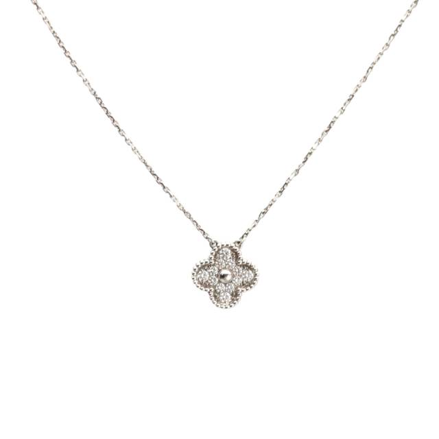 VAN CLEEF&ARPELS Vintage Alhambra Medium Single Flower Necklace Full Diamond Diamond,18K White Gold-Hana Vintage