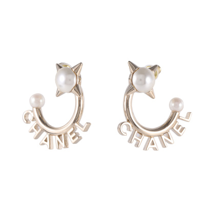 CHANEL 21A Letter Pearl Earrings Alloy